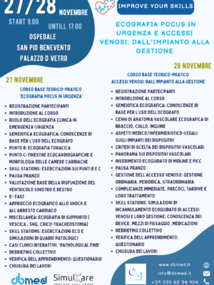 CORSO BASE TEORICO-PRATICO “ECOGRAFIA POCUS IN URGENZA” ACCESSI VENOSI: DALL’IMPIANTO ALLA GESTIONE